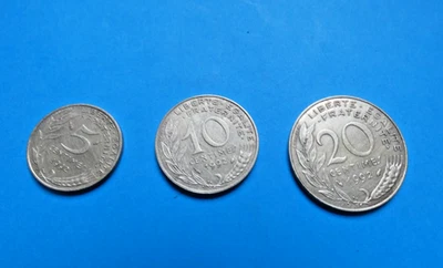 serie pieces France 1986 5 et 10 et 20 centimes TBE - Photo 1/2