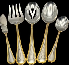 Vtg Yamazaki TASHA Stainless Gold Accent Flatware 5pc Hostess Set Serving Pieces