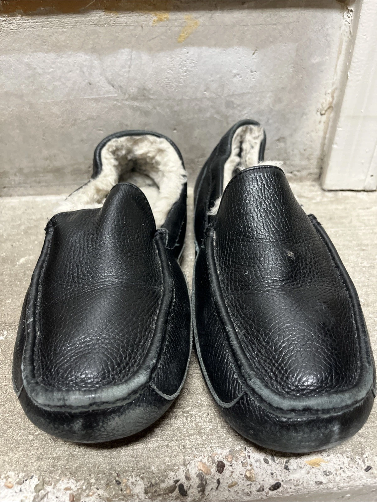 Ugg Ascot Ciabatta Uomo Taglia 10 Mocassino Comodo Slip On Pelle Nero S N 5379B