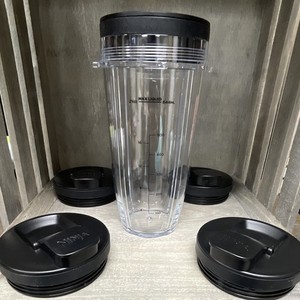 Ninja 644mL/21oz Blender Cup Set w/ Lids, Clear/Black Plastic, 5-Pack