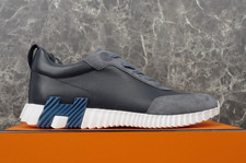 Hermes Bouncing Navy Calfskin Grey Suede Low ...