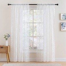 Embroidered Lace Sheer Curtain Transparent Tulle Curtain Window Drapes Bedroom