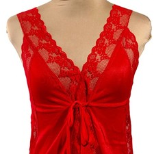 Sears Babydoll Lingerie Red Lace Boudoir Romantic Chemise Slip Retro Vintage XS
