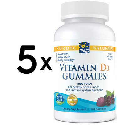 5 x Nordic Naturals Vitamin D3 Gummies, 1000 IU Wild Berry - (199,98 EUR/kg)