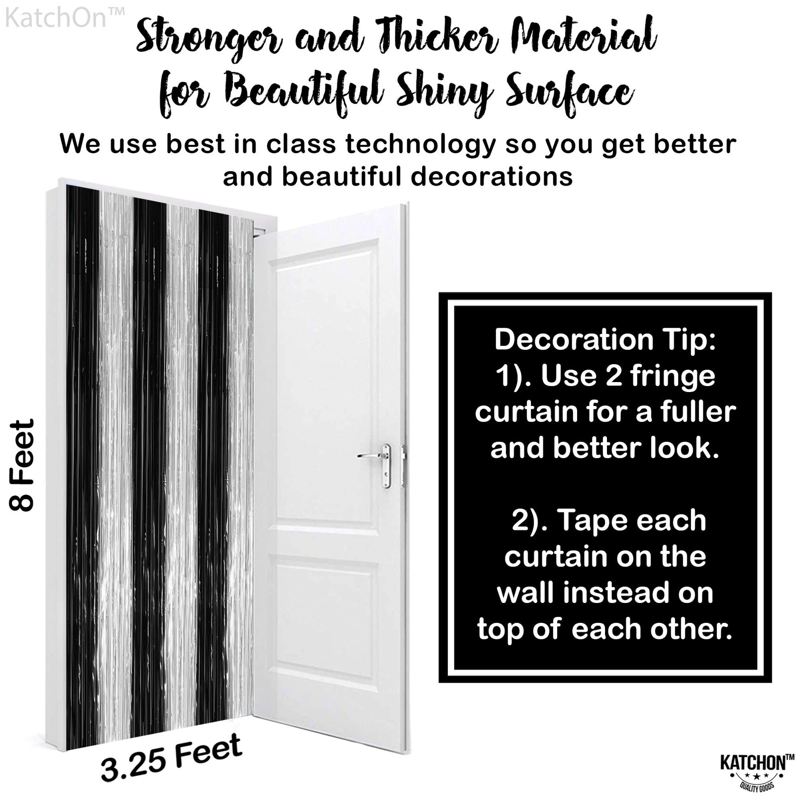 KatchOn XtraLarge Black and Silver Fringe Curtain - 3.2x8 Feet, Pack of 2 | S...