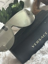 Versace Women's Shield Sunglasses Black Frame Silver Mirrored Lens