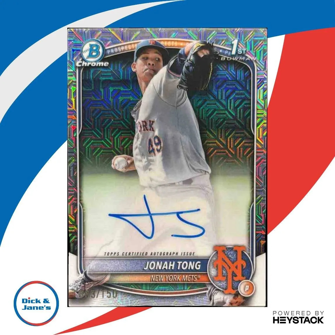 2025 Bowman Jonah Tong Chrome Auto HTA Choice Refractor /150 1st Prospect Mets