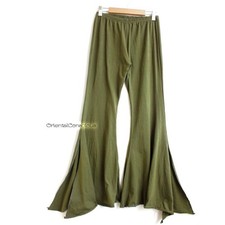 Pantaloni svasati bohemien in cotone elasticizzato verde boho hippie zingaro ...