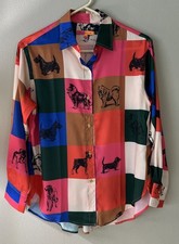 Vilagallo Womens Multicolor Pink Green LS Dogs Print Shirt Size EU 42 US 8-10