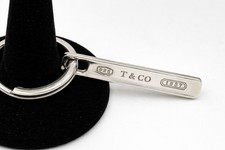 Tiffany Co. Sterling Silver 1837 Bar Charm Keychain Key Ring Engraved KJS Auth