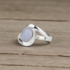 Natural Blue Lace Agate Gemstone Ring, 925 Sterling Silver Ring, Statement Ring