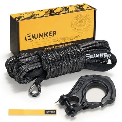 1/4'' x 50' Synthetic Winch Rope Kit,11023LBS Winch Line with Protective black