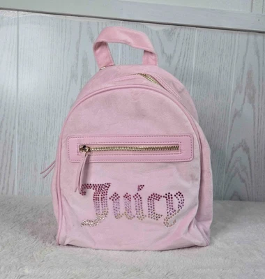 Juicy Couture Y2K Glam Mcbling Pink Clay Rhinestone Velour Backpack Purse - Image 1 of 4