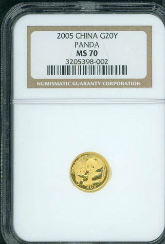 2005 PANDA GOLD COIN 20 YUAN 20Y 1/20 Oz. CHINA NGC MS70 MS-70 !!!!!
