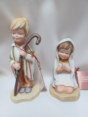 Vintage Schmid Christmas Pageant 2 Pc Nativity, 1981 Hand Painted Porcelain New