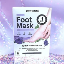 GRACE & STELLA Foot Peel Mask 4 Pairs in Lavender  4 x 1.5 fl Oz MSRP $35 NIB