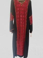 Handmade Traditional Palestinian Embroidered Dress Black&Red Floral, Up To Sales