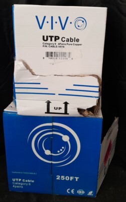 (2) Boxes VIVO Blue 250ft Cat6 Copper LAN Ethernet Cable Wire UTP Pull Boxes