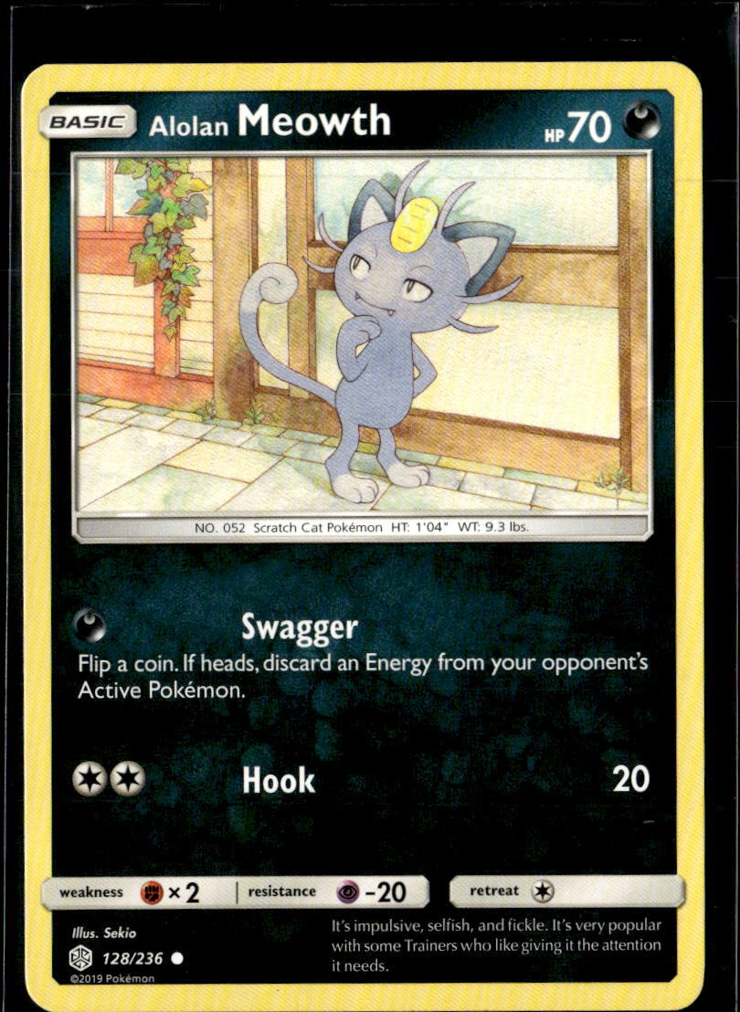 Pokemon Alolan Meowth 128/236 Cosmic Eclipse Non Holo Common  2 Card Lot