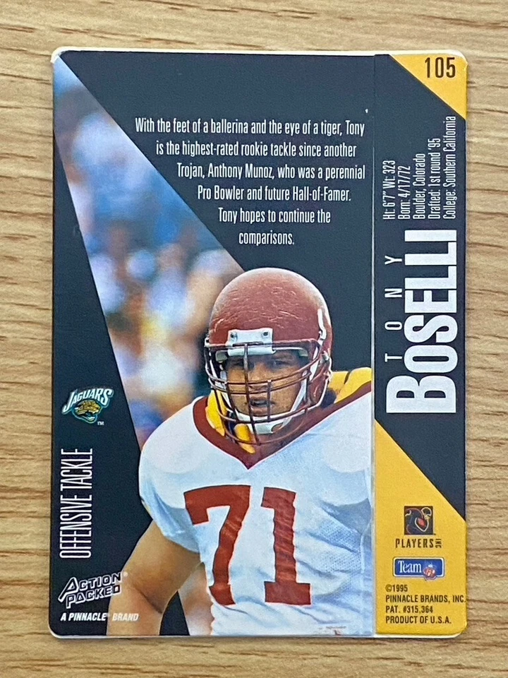 Tony Boselli 1995 Action Packed Rookie Card #105 Jacksonville Jaguars - Image 2 of 2