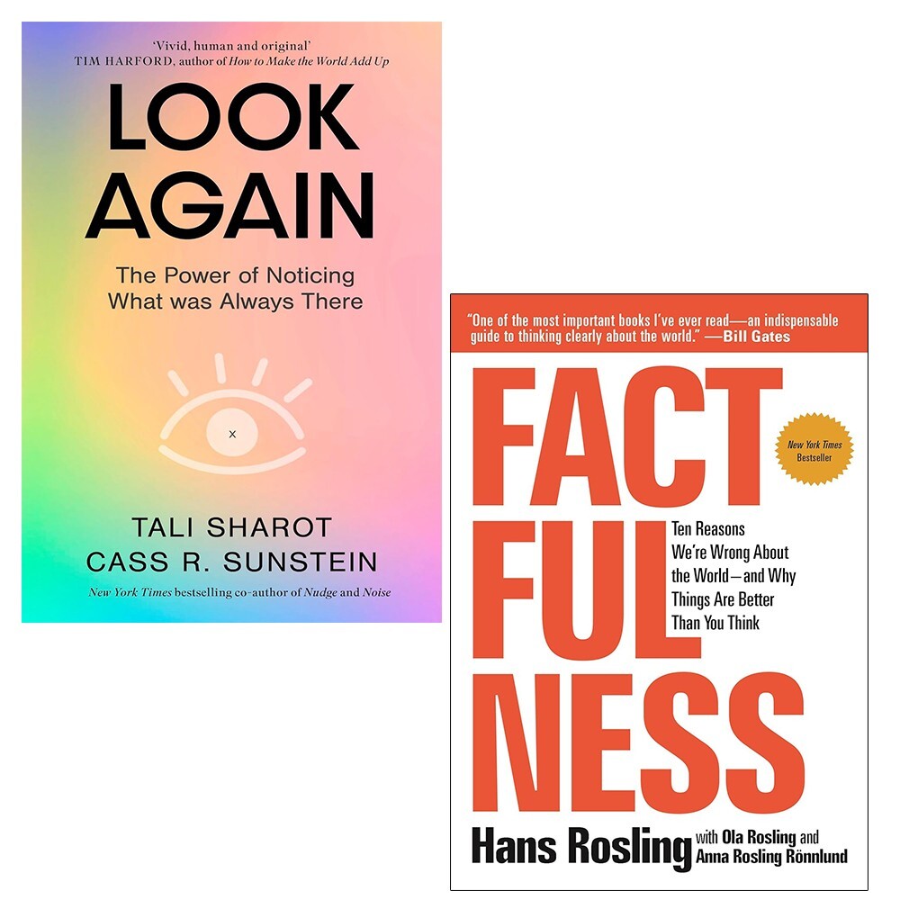 Look Again Tali Sharot, Factfulness Hans Rosling 2 Books Set Hardcover
