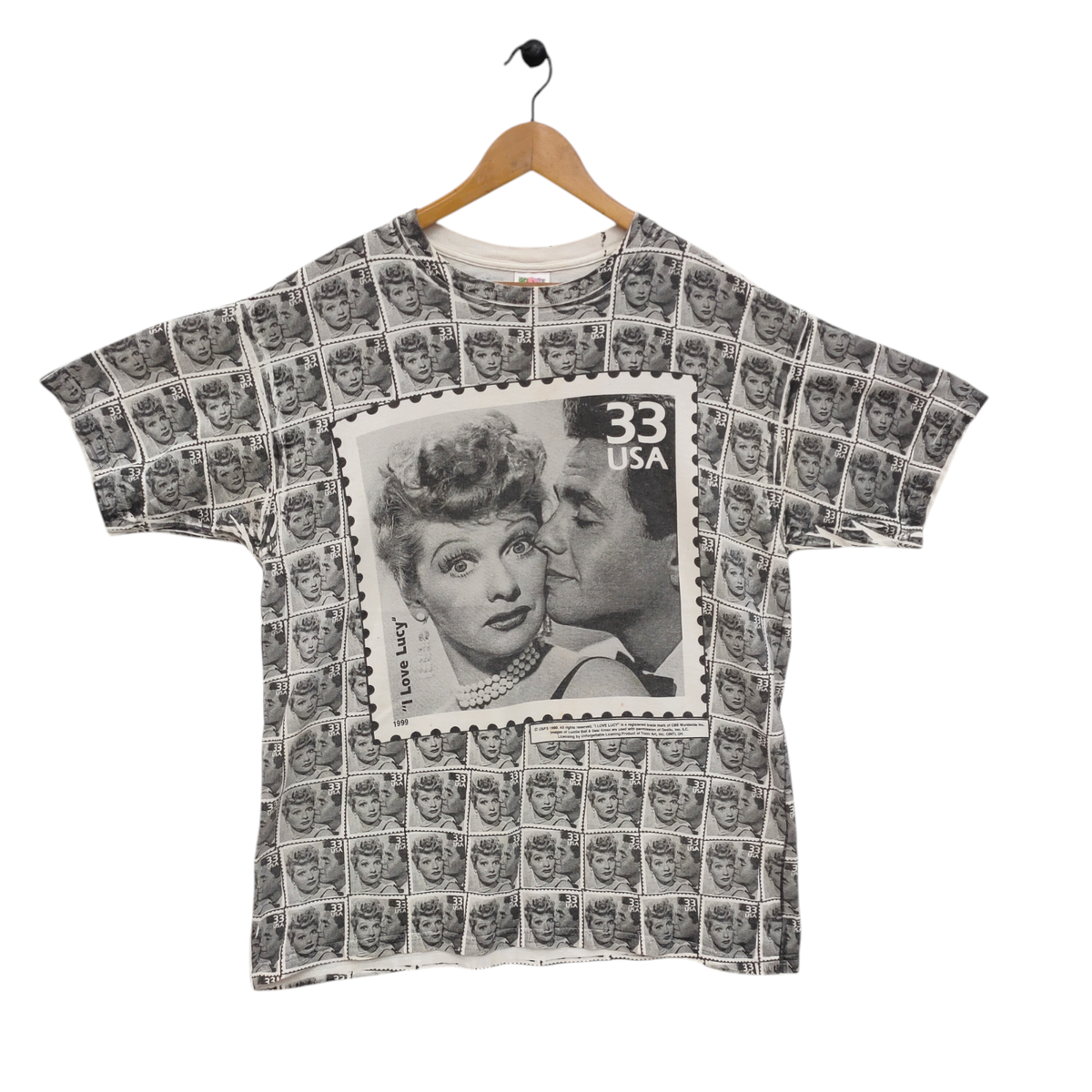 Vintage 90s I Love Lucy All Over Print T-Shirt USA 33¢ Stamp 