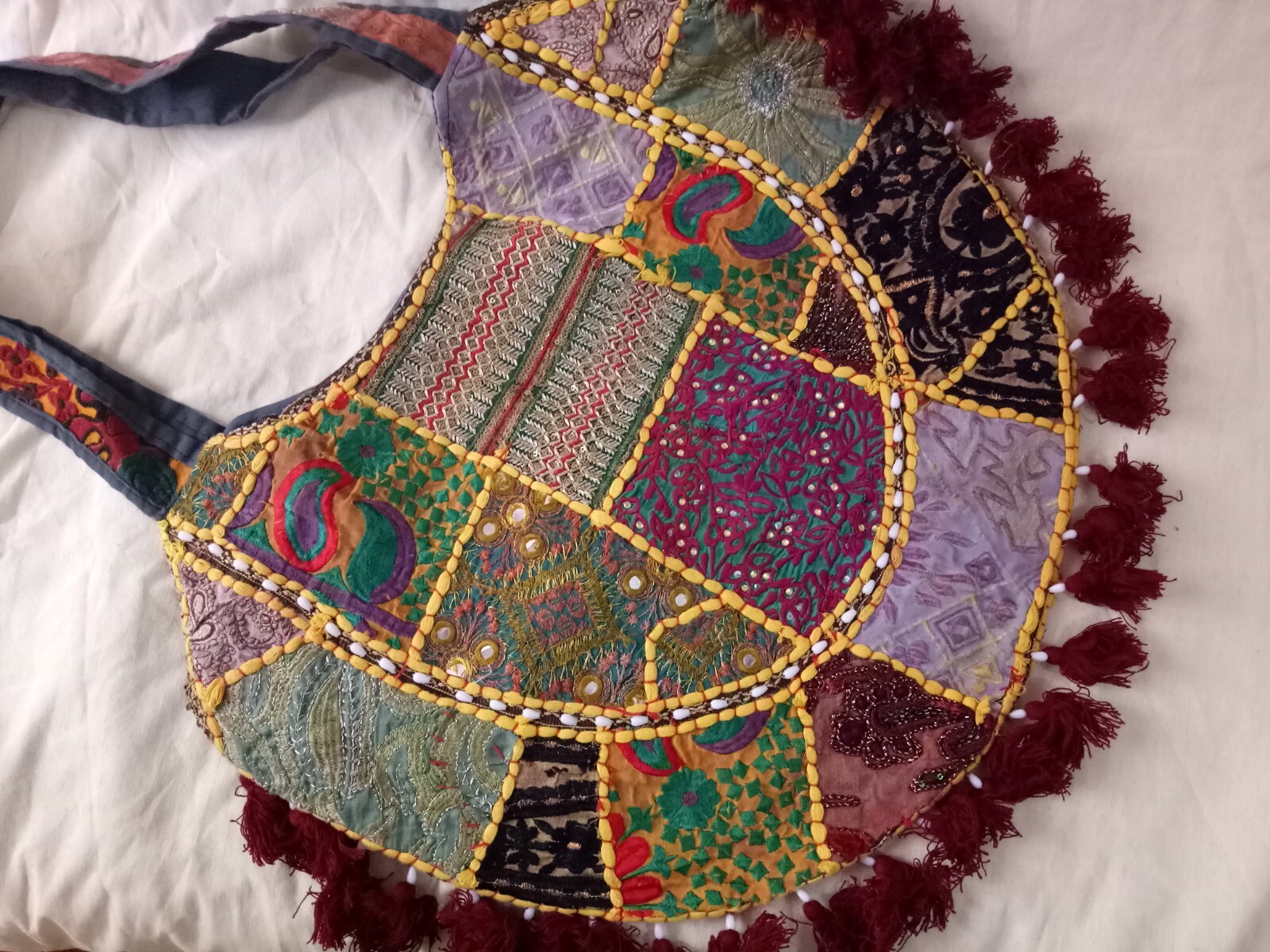 ENORME Bolso Étnico Banjara Antiguo Reciclado REVERSIBLE Indio Hecho a Mano Trabajo con Cuentas