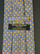 BROOKS BROTHERS Makers Orange Geometric Tie Men’s 100% Silk Necktie Made In USA