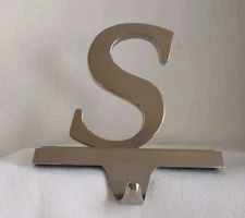 Christmas Stocking Hanger Holder Letter Initial "S" Silver Color Metal