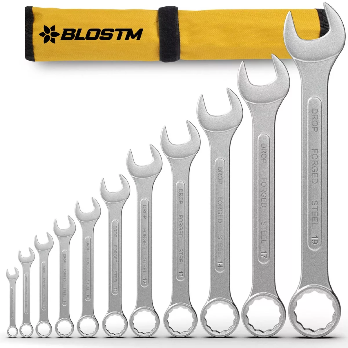 BLOSTM 11 PCS Combination Spanner Wrench Set 6mm 19mm DIY Tool Storage Pouch