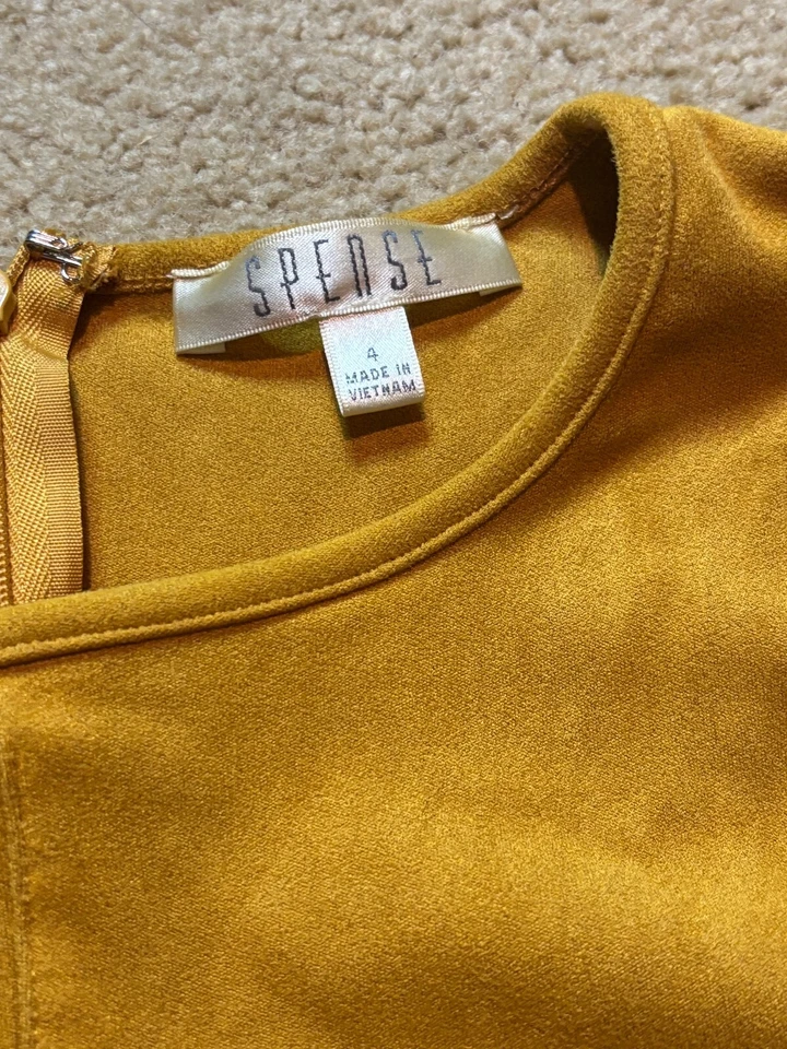 Vestido de Trabajo Spense Amarillo Mostaza Ojal Cintura Sin Mangas Imitación Gamuza Línea A 4 Foto 4 de 4