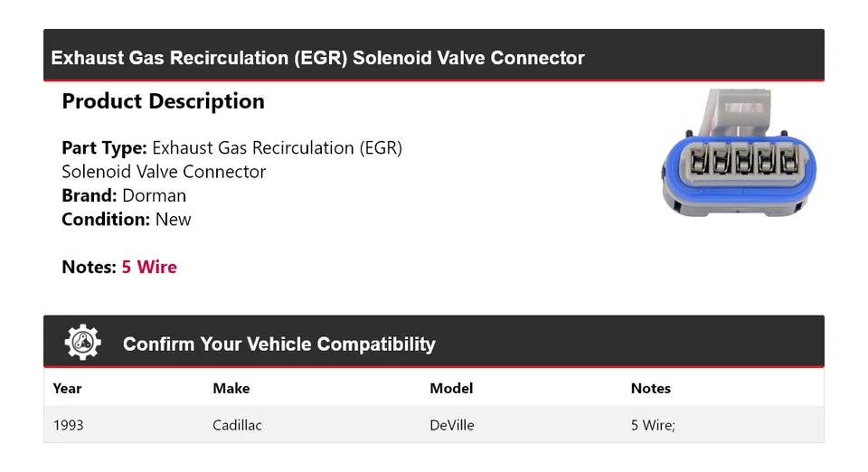 Conector de válvula solenoide EGR 1993 para Cadillac DeVille Dorman Foto 2 de 4