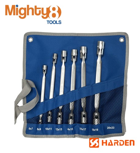 6PC Hinged Swivel Flex Double Head 12pt Socket Saltus Wrench 8x9-18x19mm - Afbeelding 2 van 5