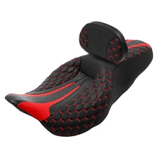 Black Red Driver Passenger Seat & Backrest Pad Fit For Harley Road Glide 09-2023