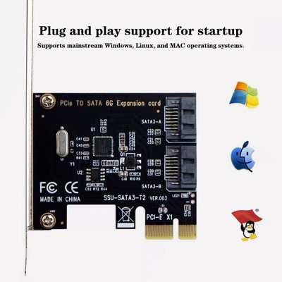 PCI-E SATA 1X 4X 8X 16X PCI-E Cards PCI Express To SATA 3.0 2-Port SATA III 6G$j