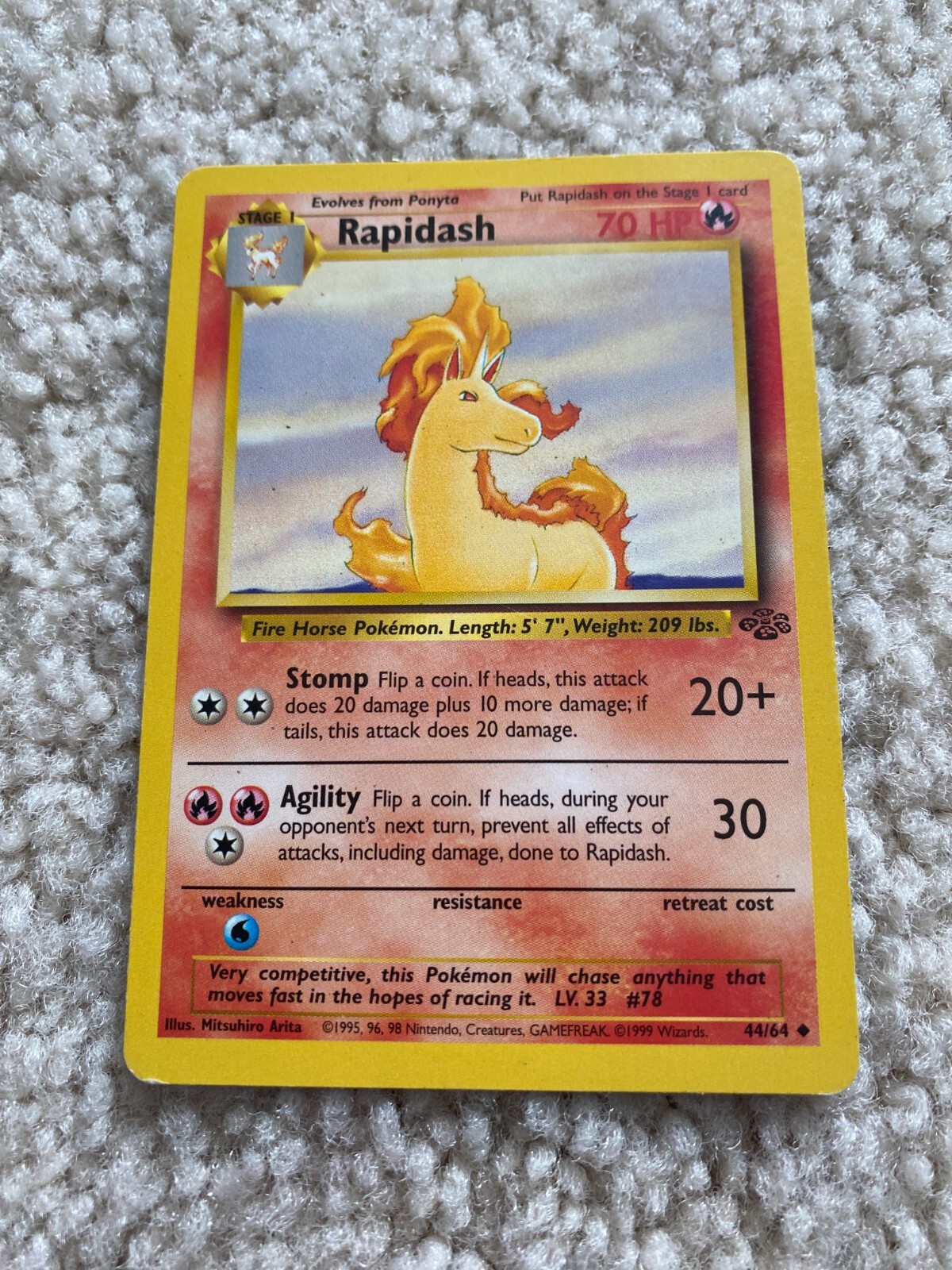 1999 Pokemon TCG Rapidash 44/64 Regular Unlimited Uncommon LP