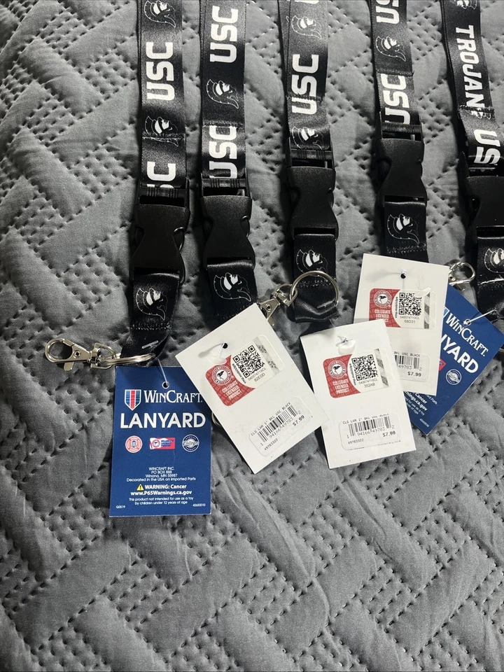 USC TROJANS LANYARD Wincraft KEY CHAIN 1” New Large Lot Of 12 Black & White - Image 2 of 4