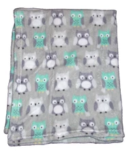 Parents Choice Walmart Gray Aqua Owl Baby Blanket Soft Security Lovey 30x36"