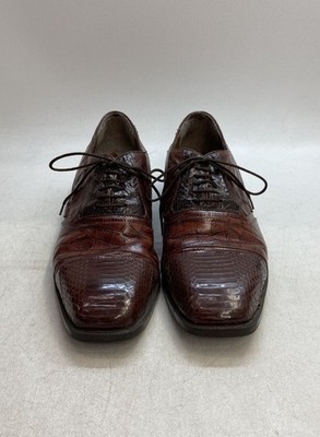 Stacy Adams Brown Genuine Snake & Leather Square Toe Derby Shoes Men's Size 13 M