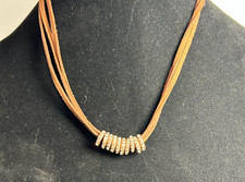 NOS JOAN RIVERS CLASSICS NECKLACE 18" BROWN LEATHER SUEDE W/RHINESTONE CHARMS