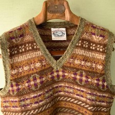 Jamieson's Fair Isle Knit Vest M Brown Green multicolor Traditional Style