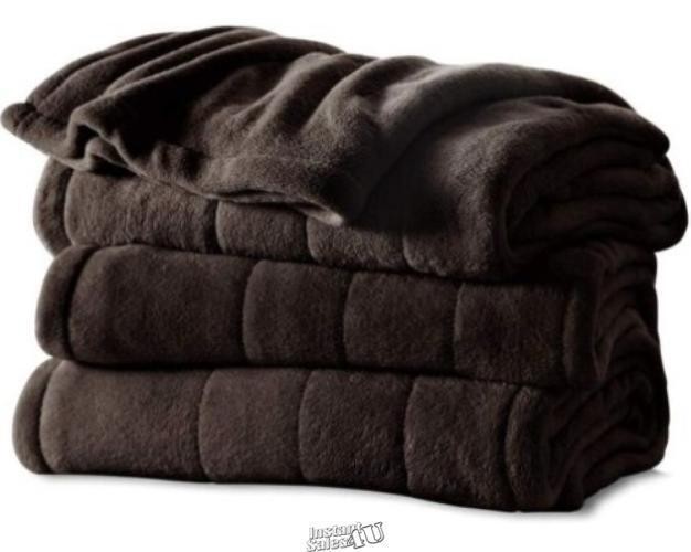 Sunbeam Heated Plush Electric Heat Blanket - Queen Size - WALNUT BROWN