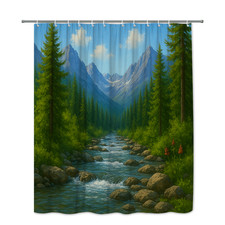 Mountain River Landscape Shower Curtain - Nature Decor