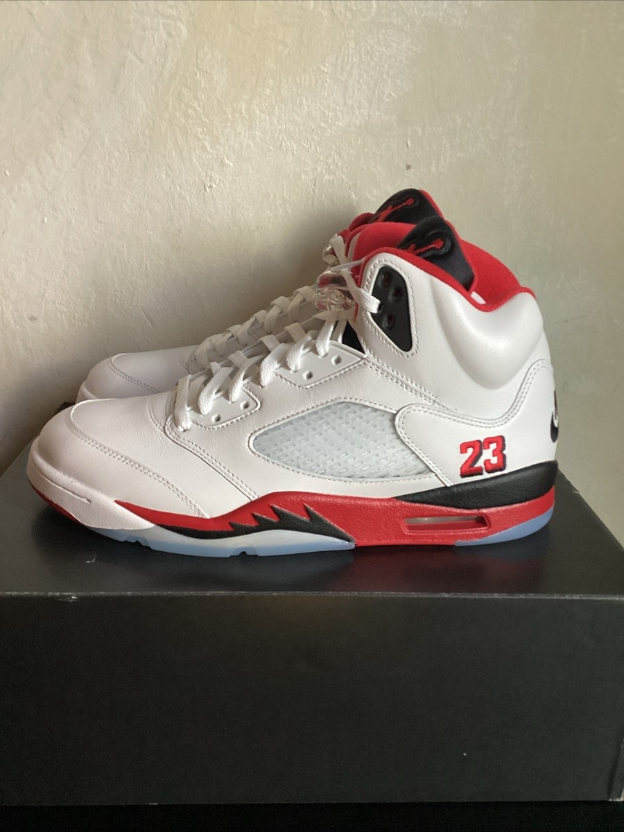 NIKE AIR JORDAN 5 RETRO OG WHITE/FIRE RED-BLACK SNEAKERS SHOES SZ