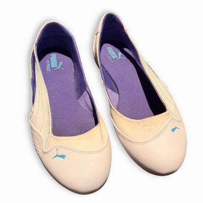 Vintage Puma Y2K 2000 Ballet Flats White Blue Speed Slip On US 9.5