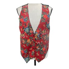 VTG NutCracker Christmas Vest L Red Ornaments Holly Bows Cottagecore Grannycore