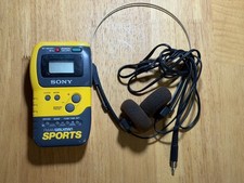 Sony WALKMAN SPORTS FM/AM Radio Yellow SRF-M70 w/Headphones- Tested - Working