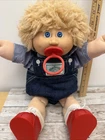 1983 Cabbage Patch Kids #4 Paci Tan Fuzzy Boy Doll Denim Overalls P Factory Pox