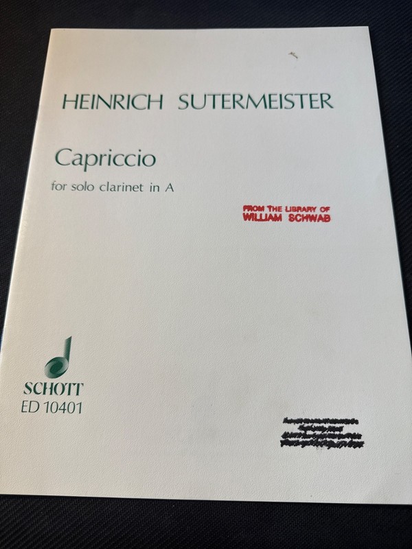 Capriccio for Clarinet in A by Heinrich Sutermeister Schott Music Book ED10401