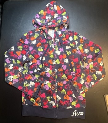 Aeropostale Full Zip Hoodie Girls M Multicolor Hearts (Retired Pattern) - READ